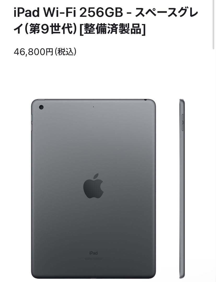 iPad 第9世代 10.2インチ 256GB Wi-Fi スペースグレイ初期化
