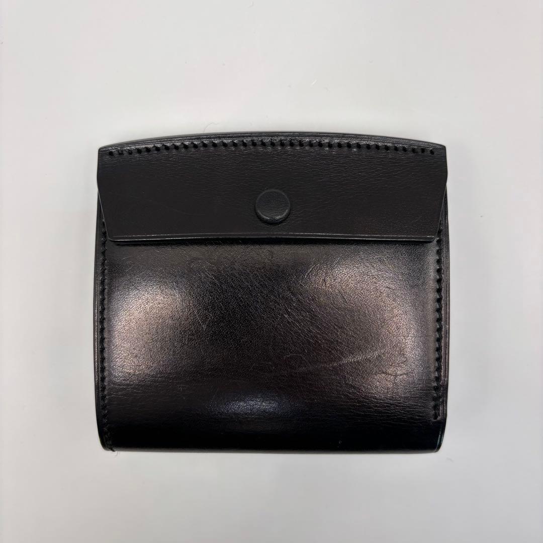万双　厚コバ　二つ折り財布　折り財布　ブラック　コンパクト　革　レザー　黒色