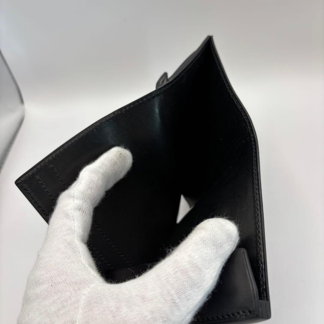 万双　厚コバ　二つ折り財布　折り財布　ブラック　コンパクト　革　レザー　黒色
