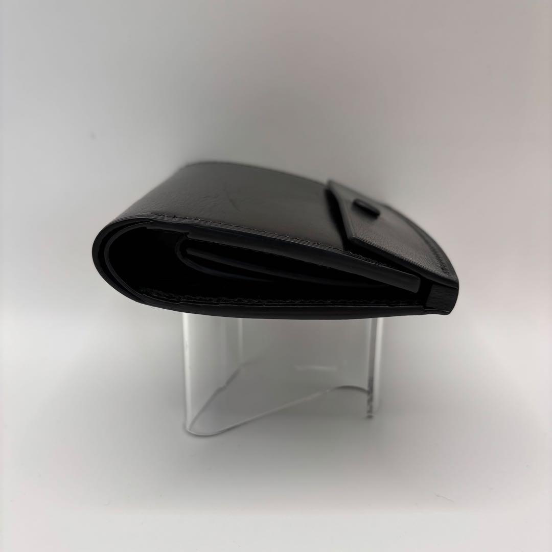 万双　厚コバ　二つ折り財布　折り財布　ブラック　コンパクト　革　レザー　黒色