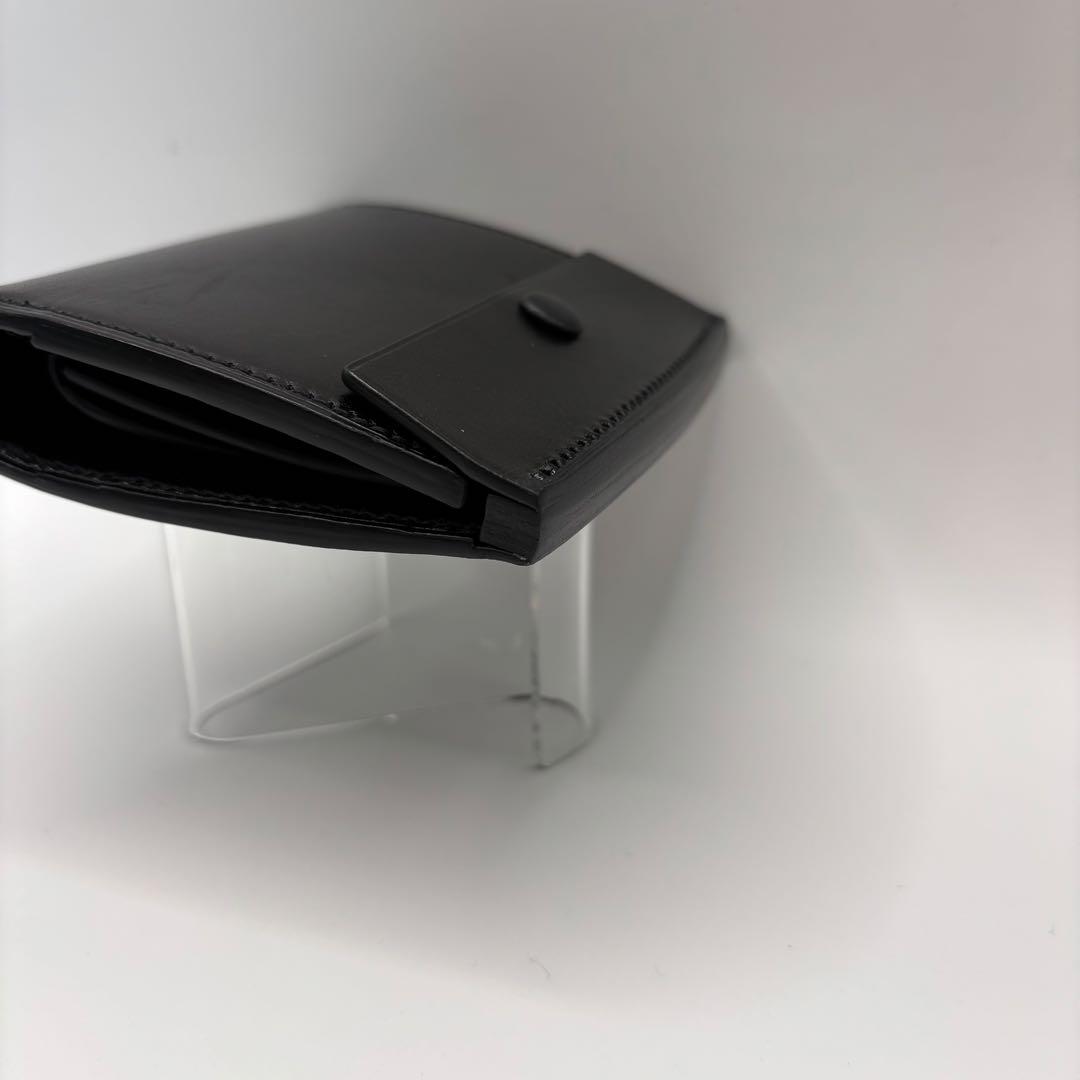 万双　厚コバ　二つ折り財布　折り財布　ブラック　コンパクト　革　レザー　黒色