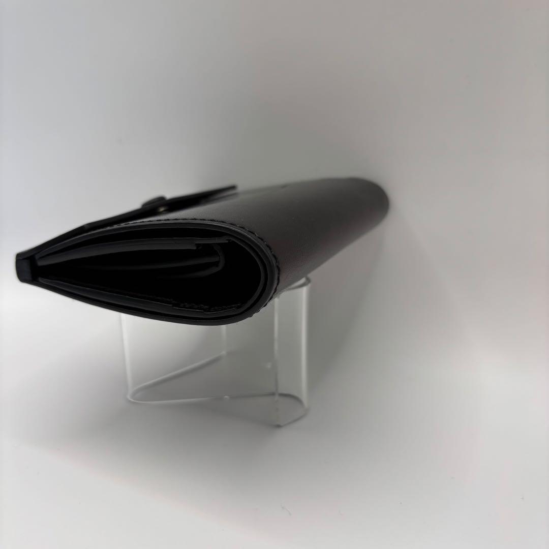 万双　厚コバ　二つ折り財布　折り財布　ブラック　コンパクト　革　レザー　黒色