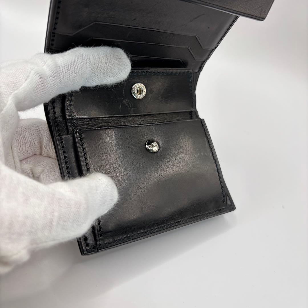 万双　厚コバ　二つ折り財布　折り財布　ブラック　コンパクト　革　レザー　黒色