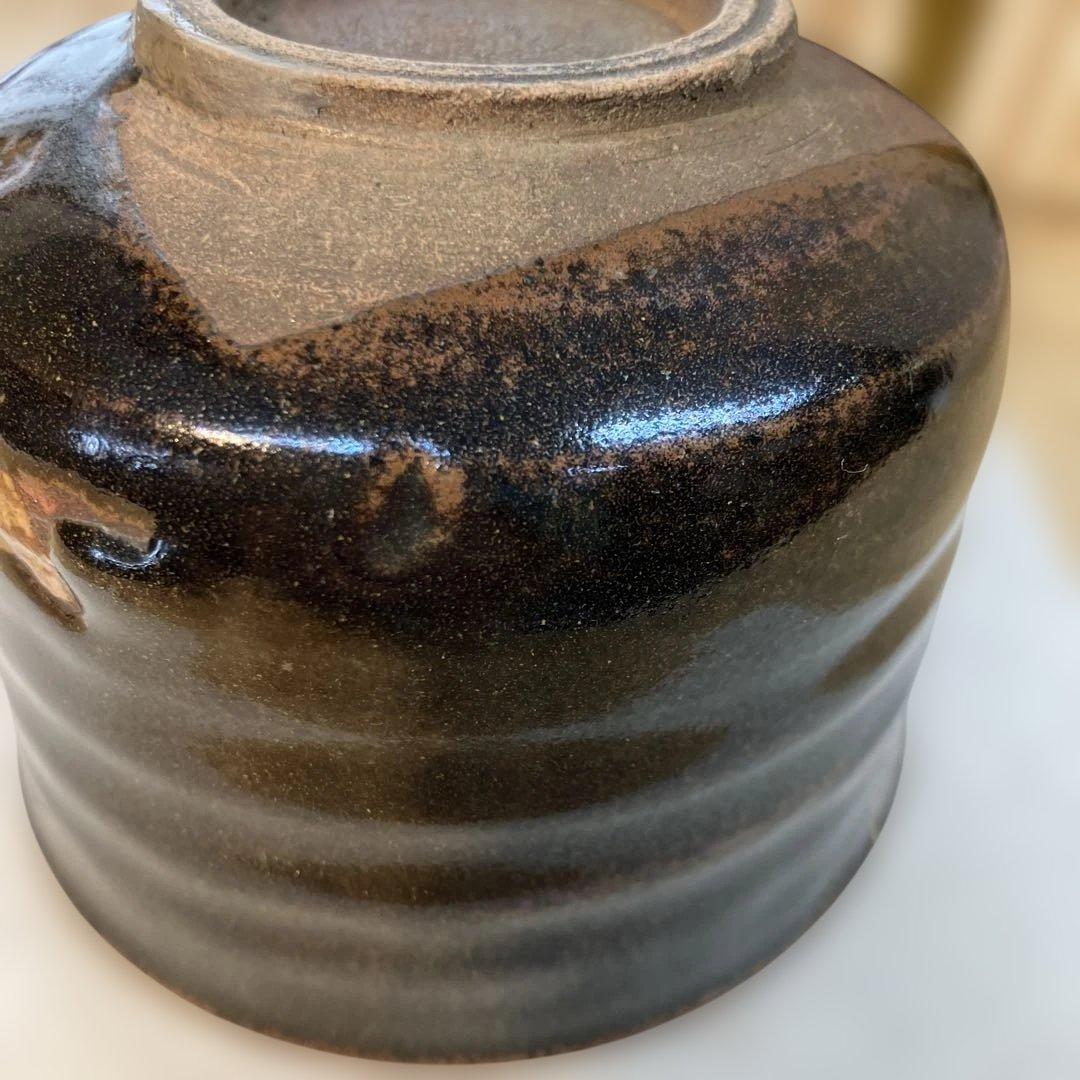 茶道具　茶碗　黒茶碗半筒　金継有り　夜寒窯造　共箱　N212CW
