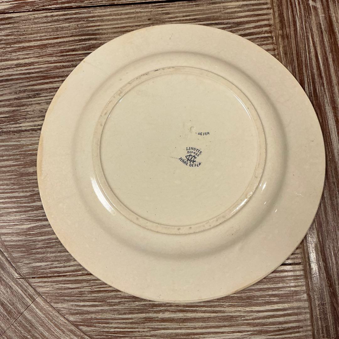 美品　フランスアンティーク　クレイユモントローリノットプレート　花　鳥