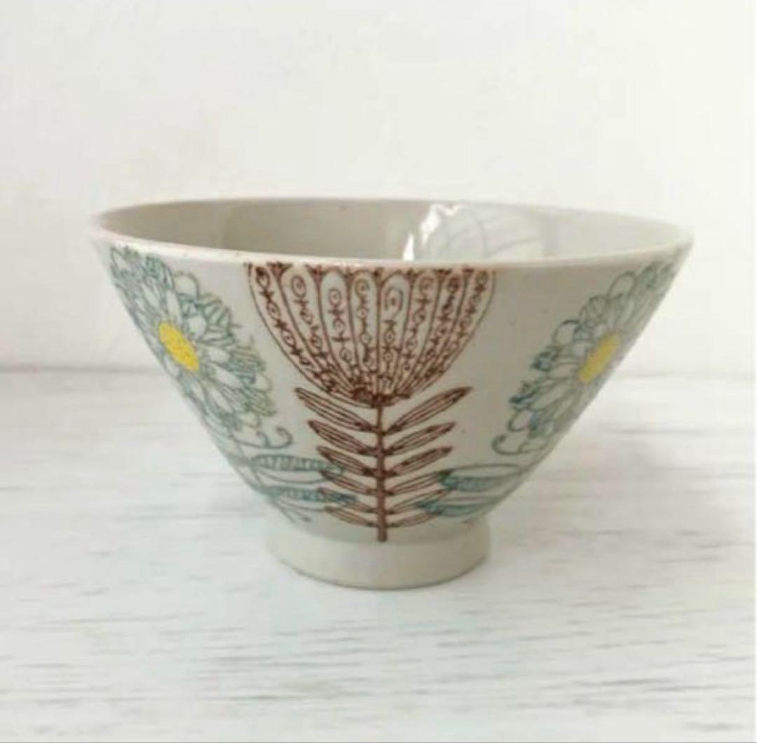 新品　波佐見焼 茶碗11cm マーガレット 玉有オリジナル　グリーン