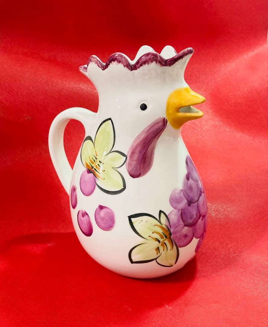 イタリア製　陶器　花瓶　フラワーベース ニワトリ　フラワー　花柄