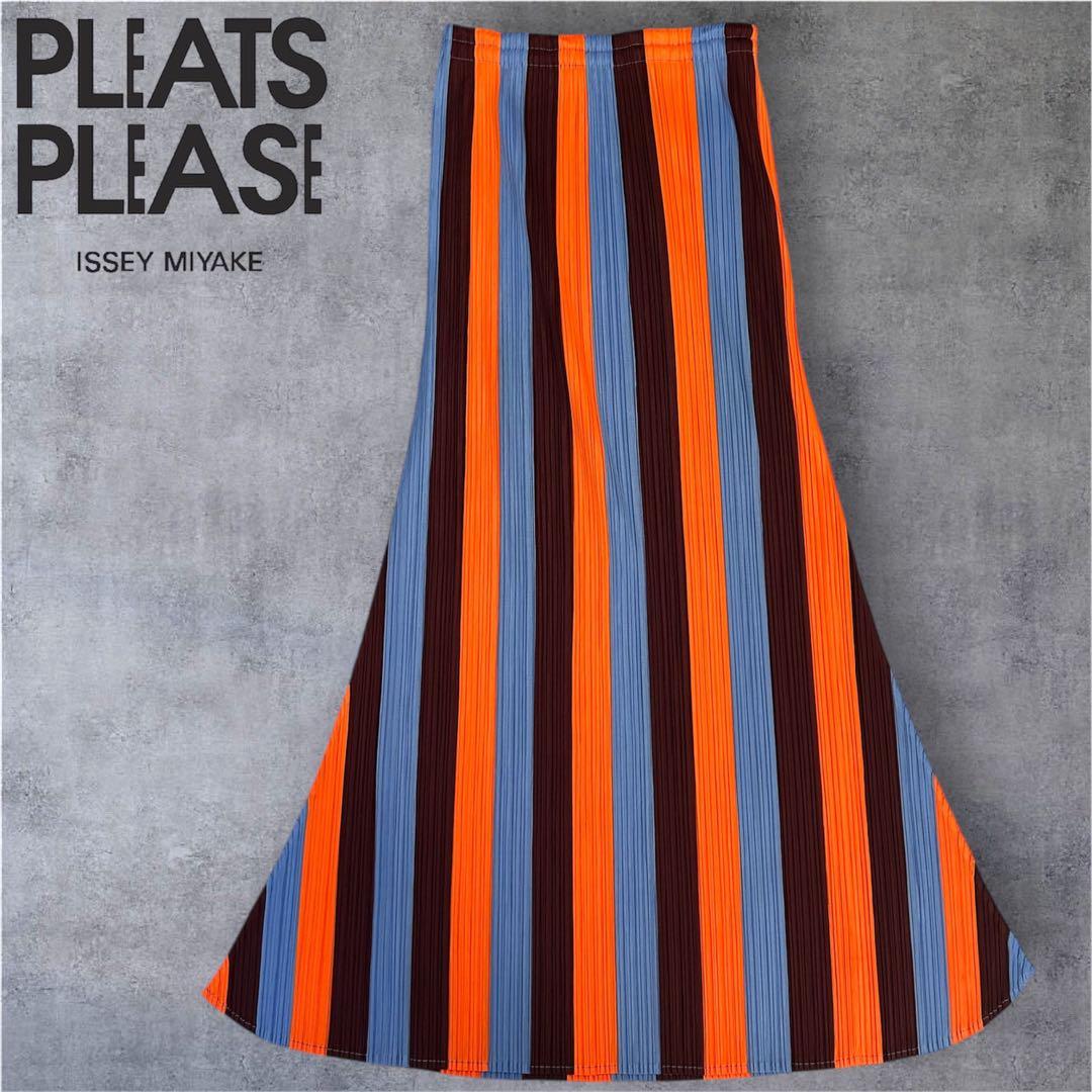 PLEATS PLEASE プリーツスカート マキシ丈 ストライプ 3