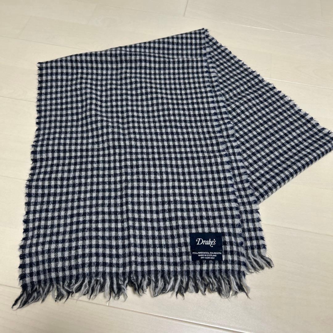 Drake's マフラー チェック柄 ラムズウール、アンゴラ