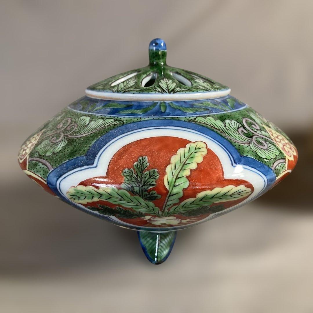 【源右衛門】古伊万里の伝統　日本の名窯　舘林源右衛門作　染錦根菜図　香炉