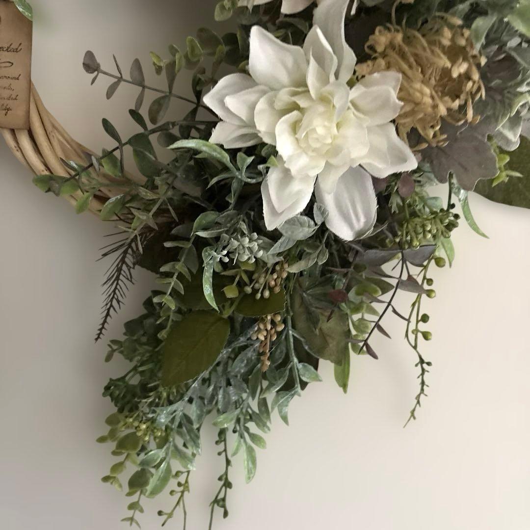 ＊ぷりこて　フラワーリース＊　特大　ダリアとユーカリのナチュラルリース