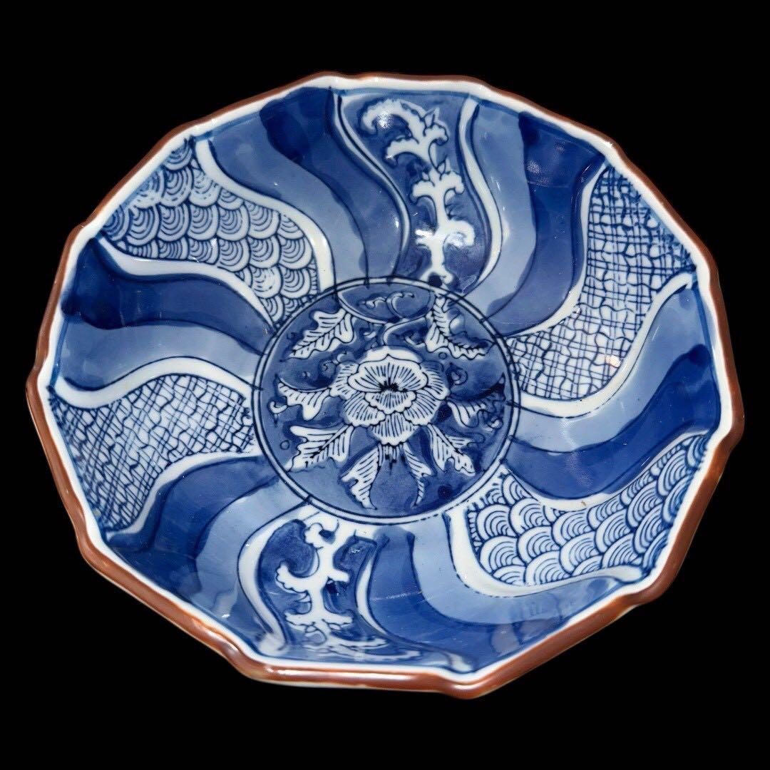 (10客揃え) 和食器 捻り祥瑞 染付 なます皿 刺身皿 鉢 直径15cm 銀彩