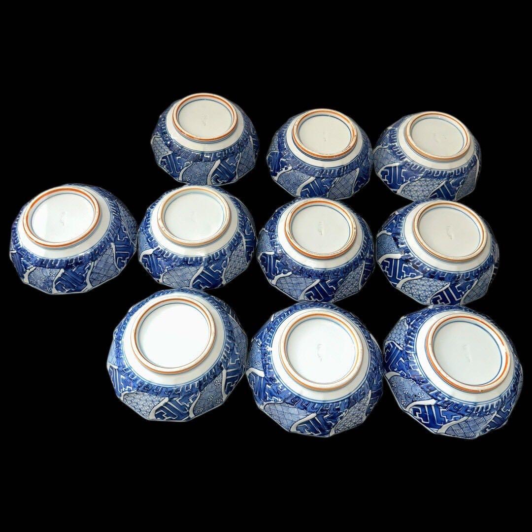 (10客揃え) 和食器 捻り祥瑞 染付 なます皿 刺身皿 鉢 直径15cm 銀彩