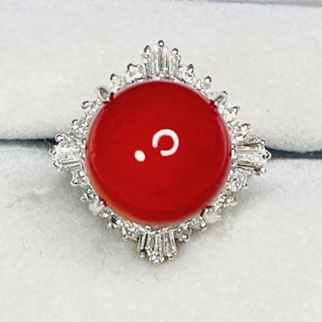 東*堂様 【美品】大珠 天然血赤珊瑚ダイヤモンドpt900リング