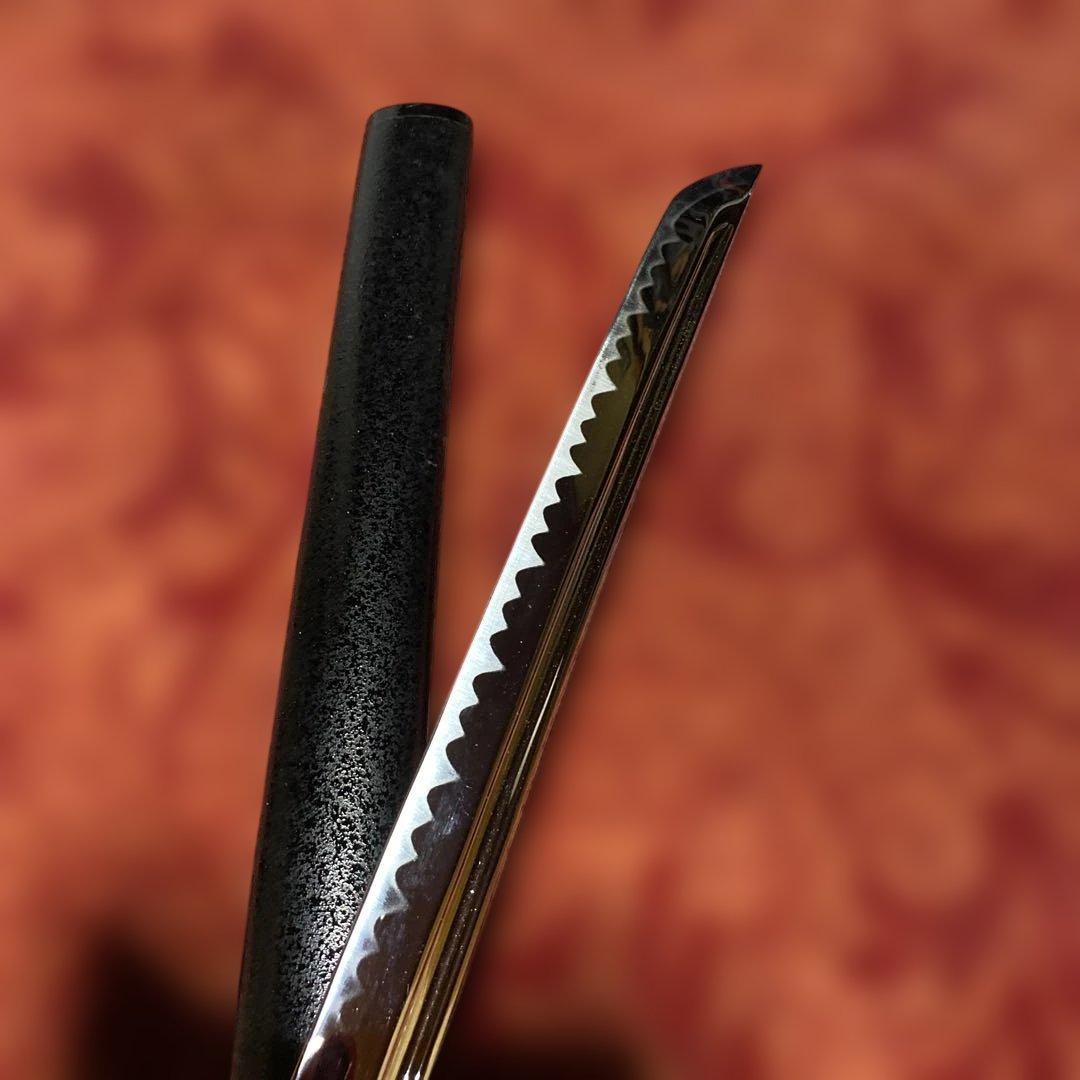 高級居合刀(下緒無し) 濃緑柄 海老彫丸四角鍔