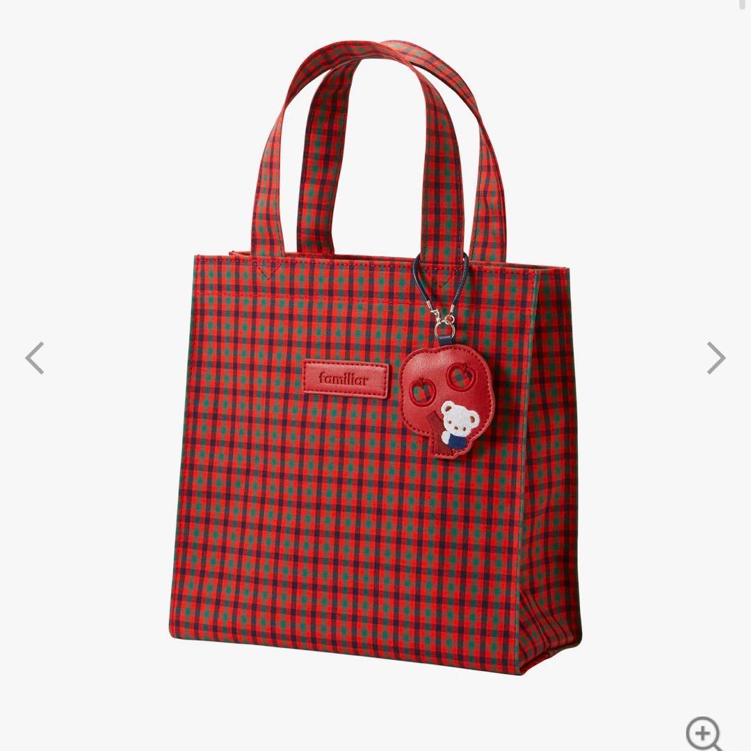 ファミリア　トートバッグ　小　赤系チェック