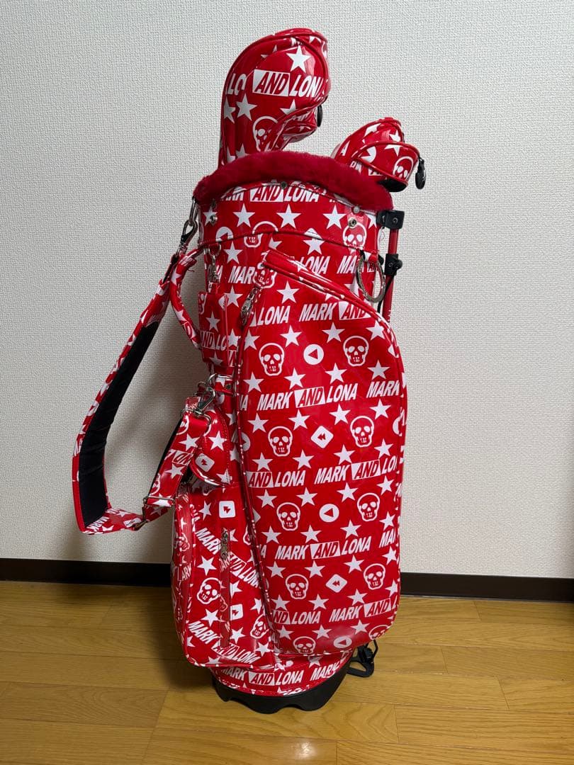 MARK&LONA 赤 スカルデザイン キャディバッグ ヘッドカバーセット