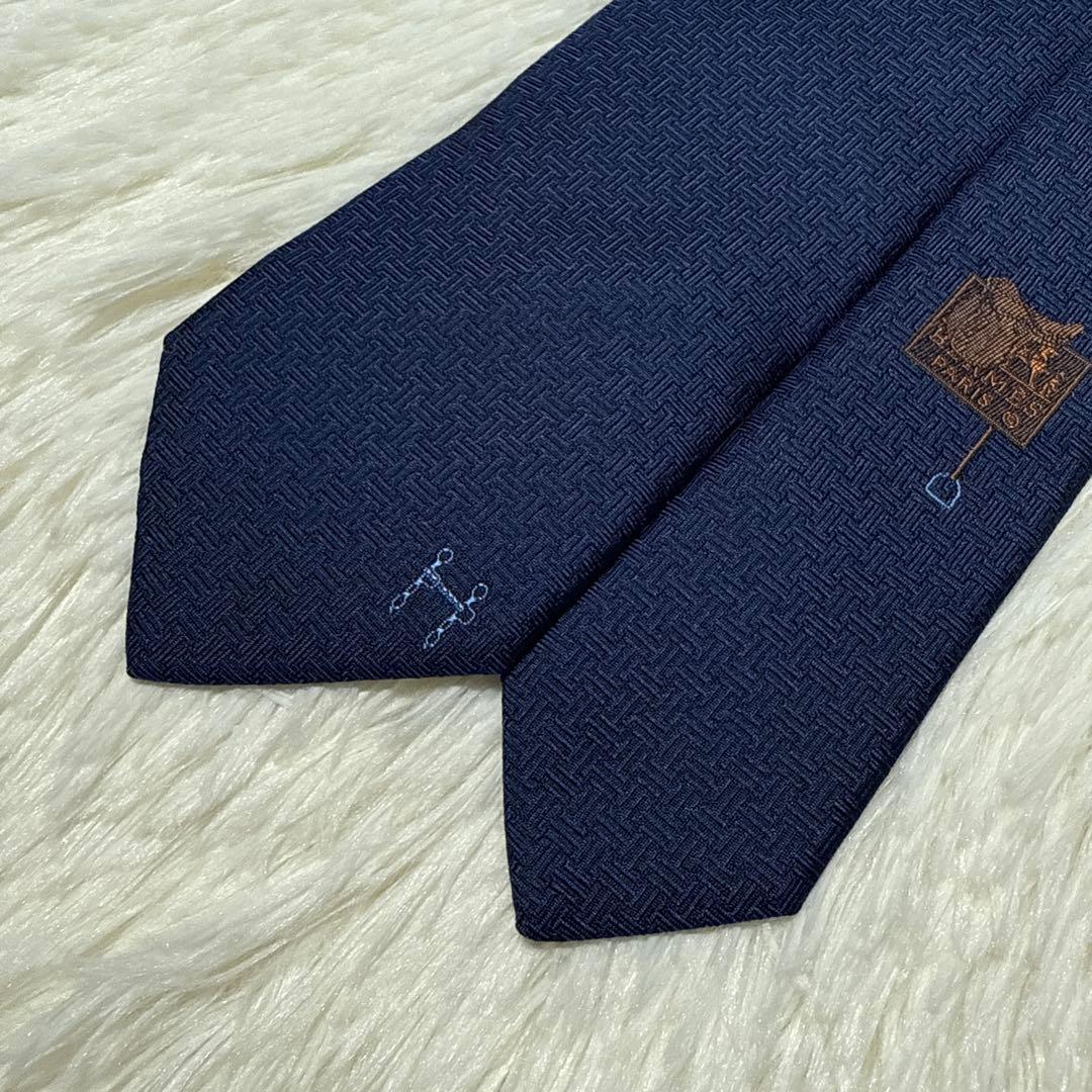 【ひまわり】HERMES ネクタイ　H柄　ジャガード　高級シルク　細め
