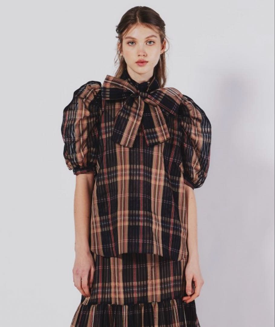 【美品✨】Sov. シルクオーガンジーチェックブラウス ダブスタ