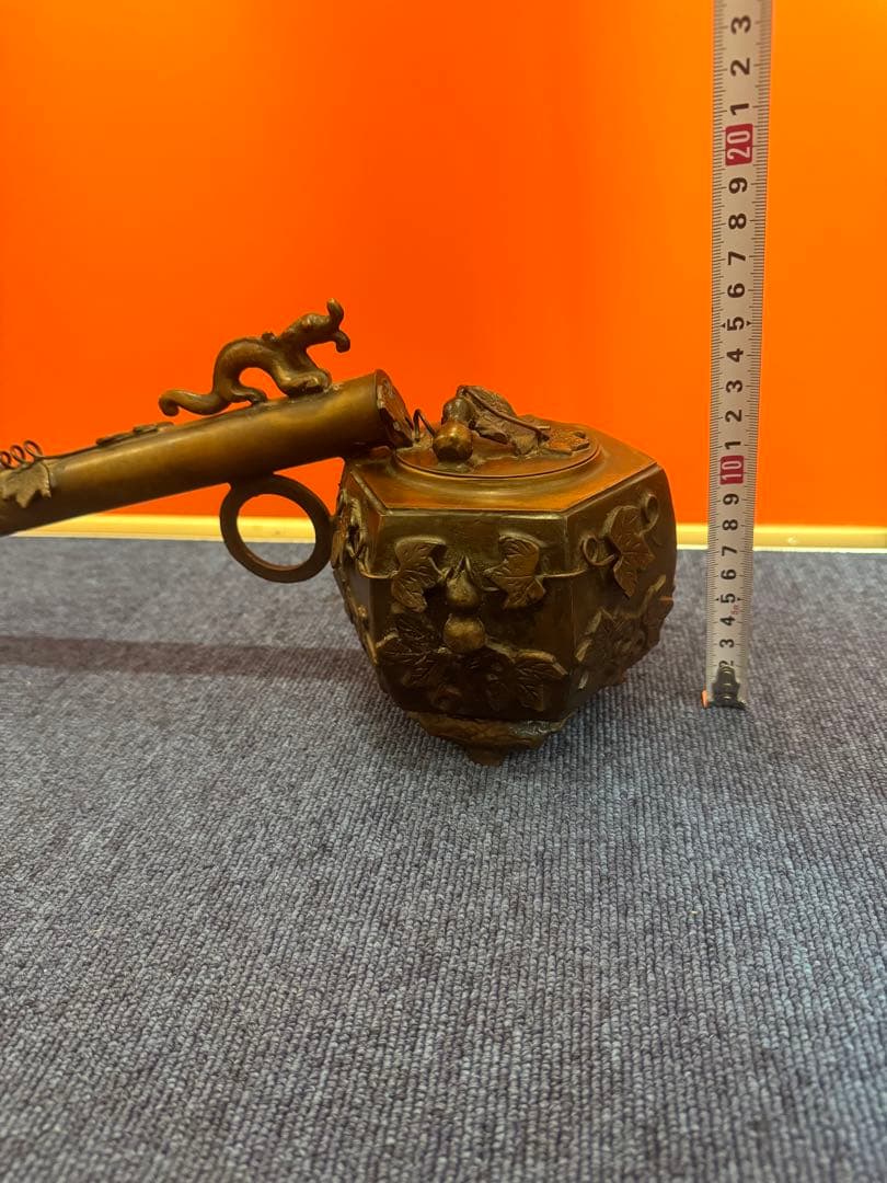 1624 中国美術　唐物　古玩　唐銅　瓢箪から駒図大矢立香炉　大明宣徳　時代物