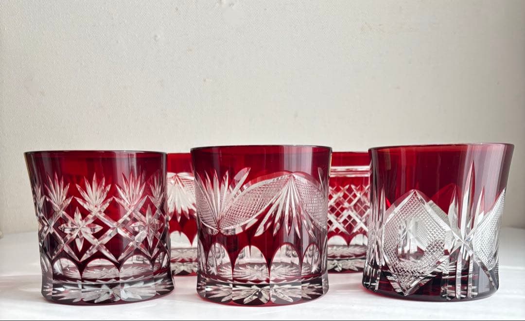 江戸切子　バイロンクラフト　色被せ切子　５個セット