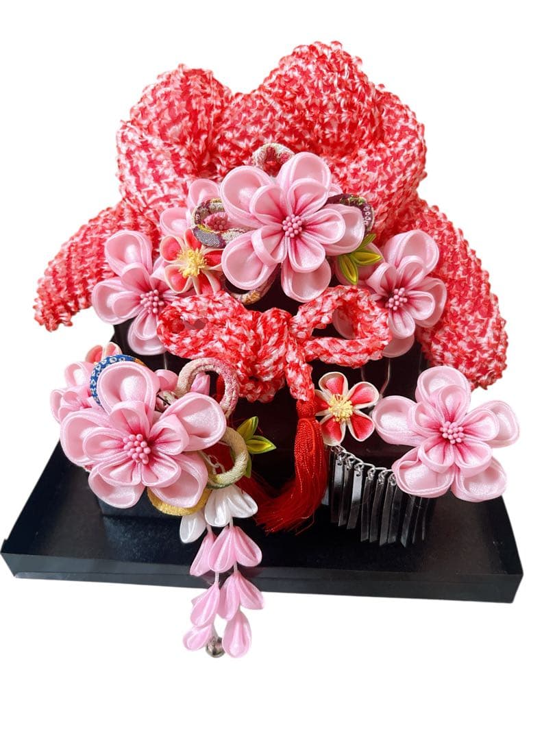 豪華正絹完全フルセット♡七五三　7歳　女の子　ピンク系　髪飾り　パール付帯締め