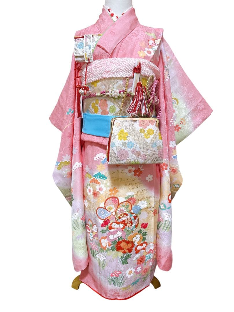 豪華正絹完全フルセット♡七五三　7歳　女の子　ピンク系　髪飾り　パール付帯締め