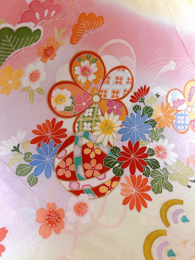 豪華正絹完全フルセット♡七五三　7歳　女の子　ピンク系　髪飾り　パール付帯締め