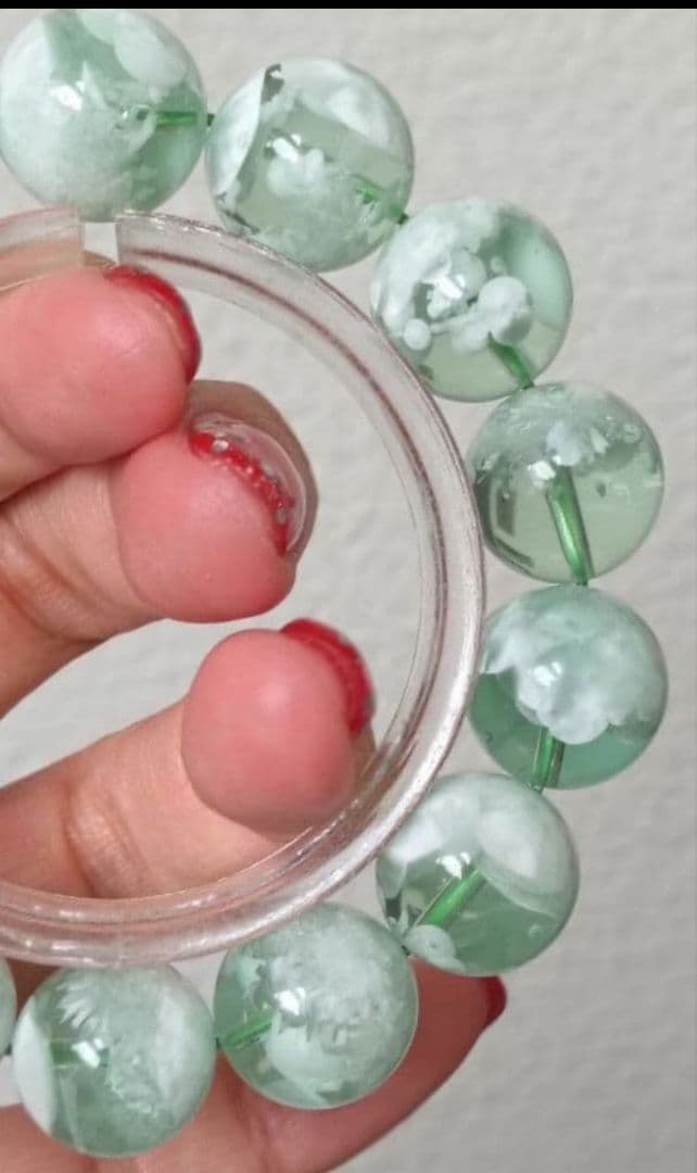 超超超希少石‼️グリーンラリマー約14mm内径約17センチ 雪花オブシディアン