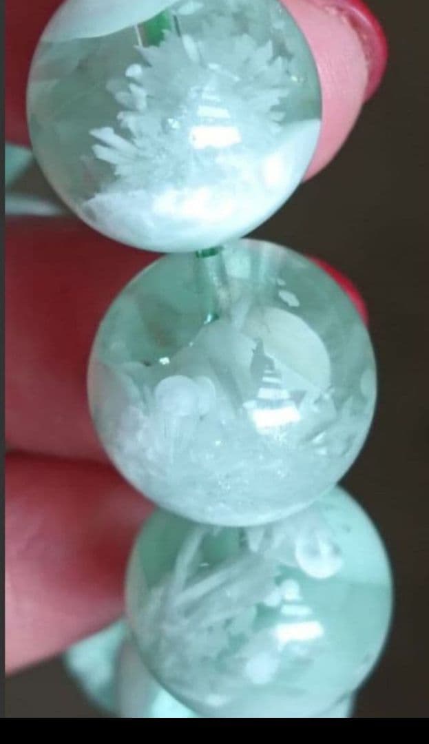 超超超希少石‼️グリーンラリマー約14mm内径約17センチ 雪花オブシディアン