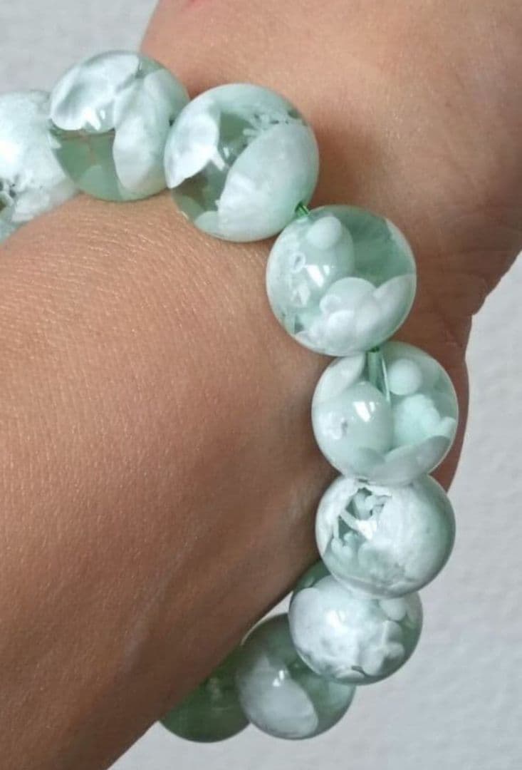 超超超希少石‼️グリーンラリマー約14mm内径約17センチ 雪花オブシディアン