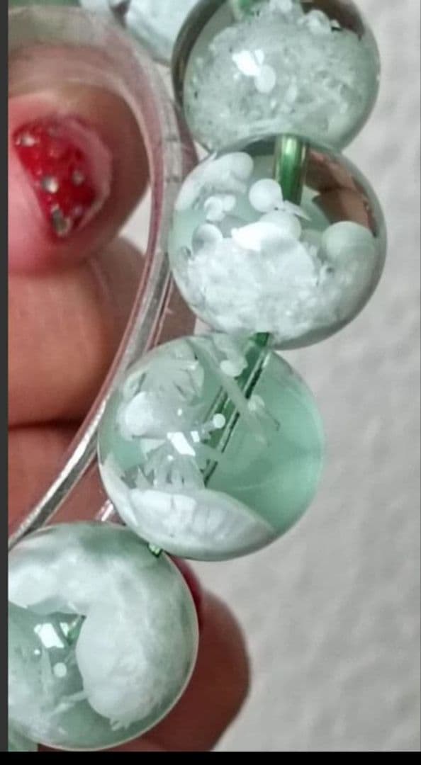 超超超希少石‼️グリーンラリマー約14mm内径約17センチ 雪花オブシディアン