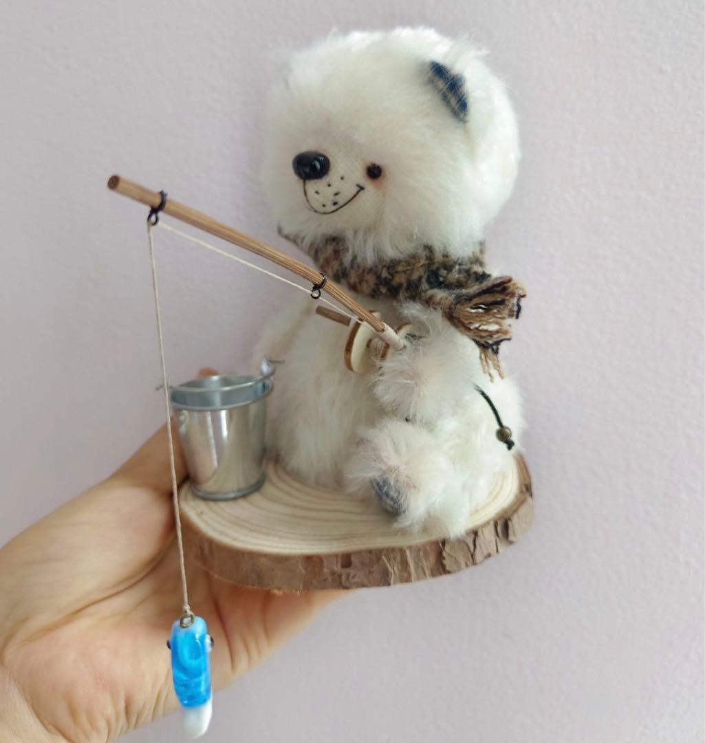 釣り好きな白熊 アーティストベア テディベア 海外作家様 ハンドメイド 置物