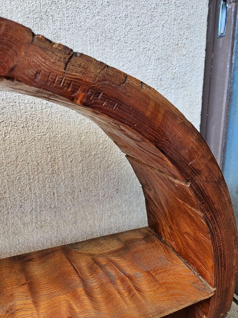 欅の飾り棚 木製 無垢 シェルフ オープンラック 丸型 和室 古民家 和モダン