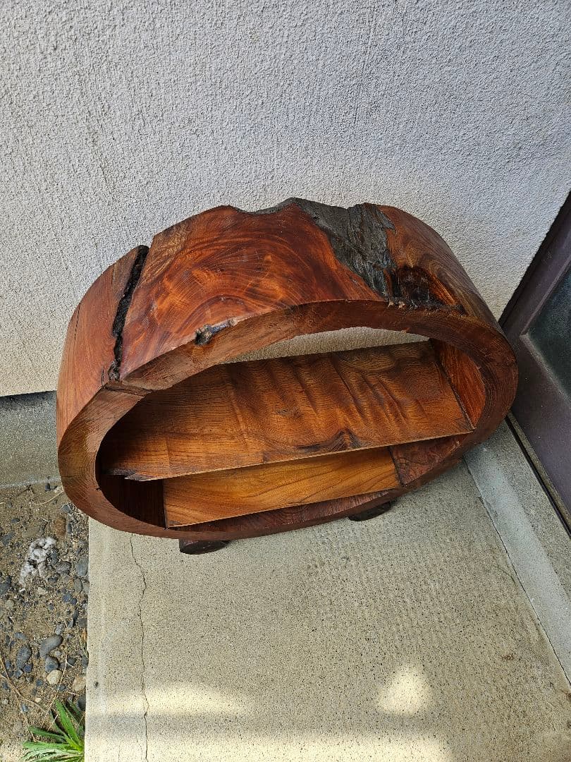 欅の飾り棚 木製 無垢 シェルフ オープンラック 丸型 和室 古民家 和モダン