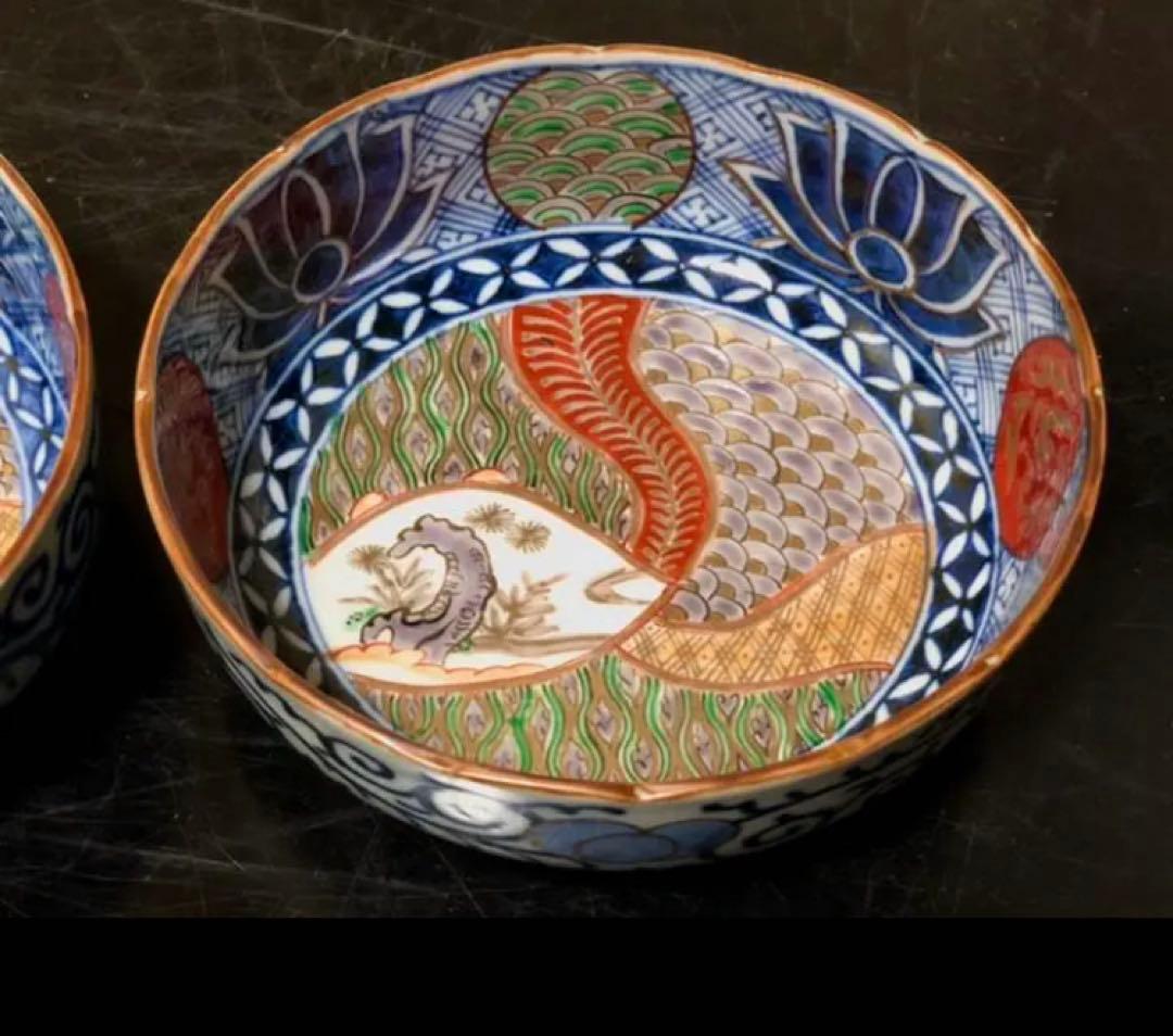 上手物 古伊万里 金彩錦 春寒鉢 膾皿 中鉢 2客