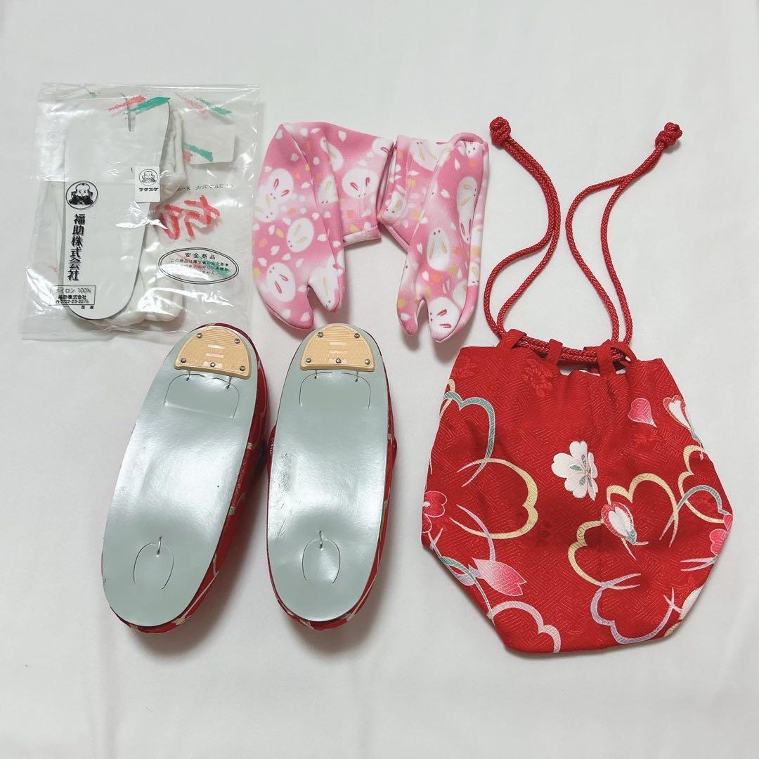 七五三 3歳 女の子 赤 桜 7点セット 着物 被布 長襦袢 足袋 草履 巾着