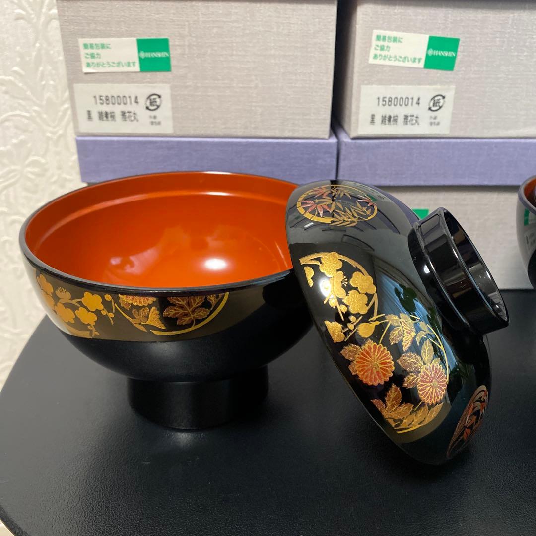 漆塗り 花柄 汁椀 9個セット