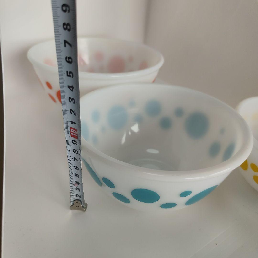 美品　Hazel Atlas ヘーゼルアトラス　ポルカドット　水玉　ボウル 4個