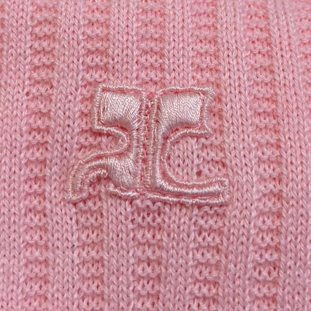 未使用　courreges　クレージュ　ロゴ刺繍　リブニット　フランス製　ピンク