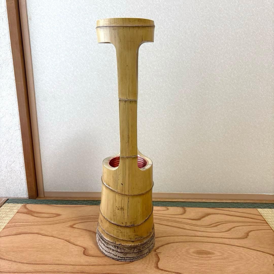 85 美品　根付き　一重切り　一重切　竹花入れ華道具　池坊