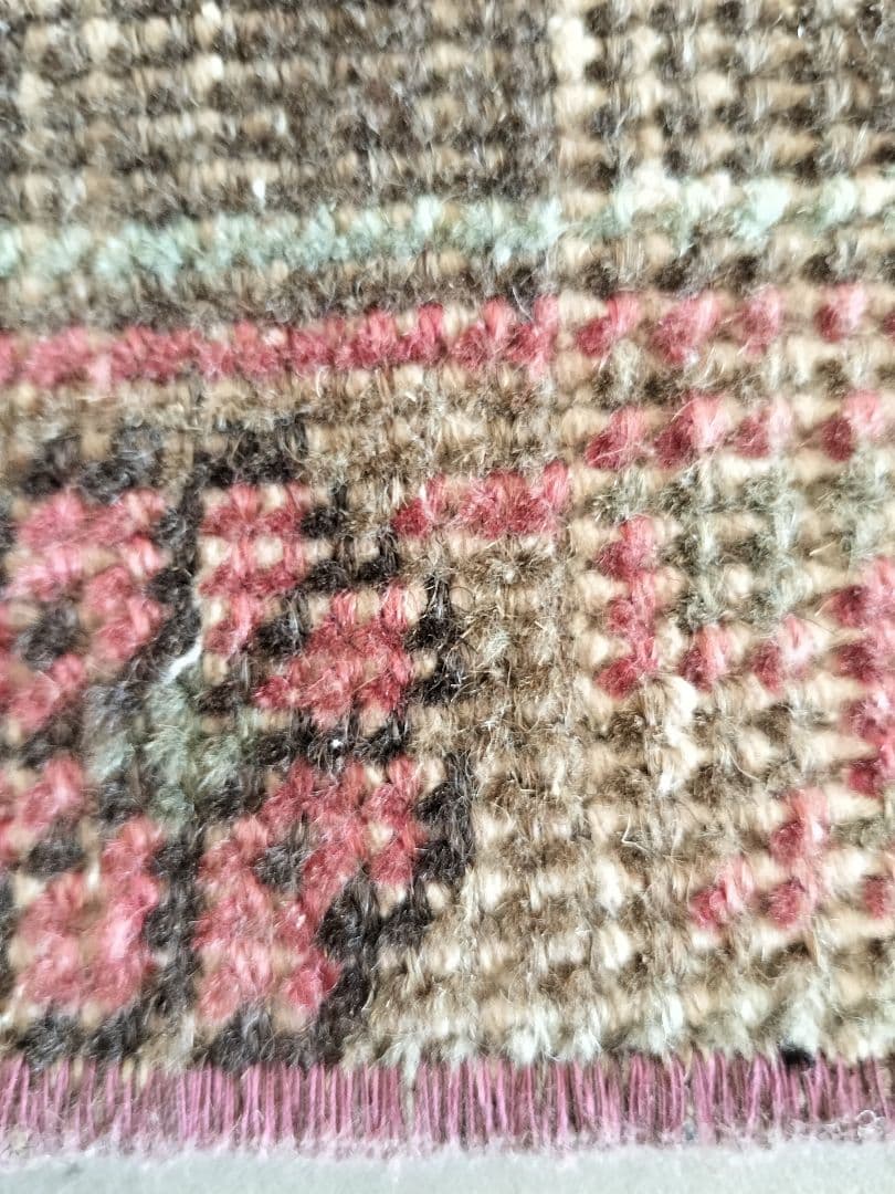 大判/ダスティワインレッドとカフェオレ　ヴィンテージトルコラグNo.751