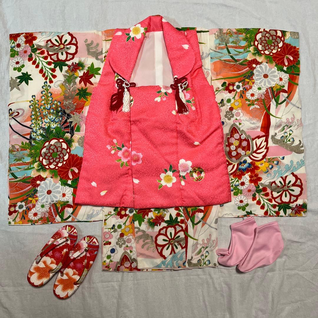 七五三　3歳　被布　着物　アンティーク　正絹　ピンク