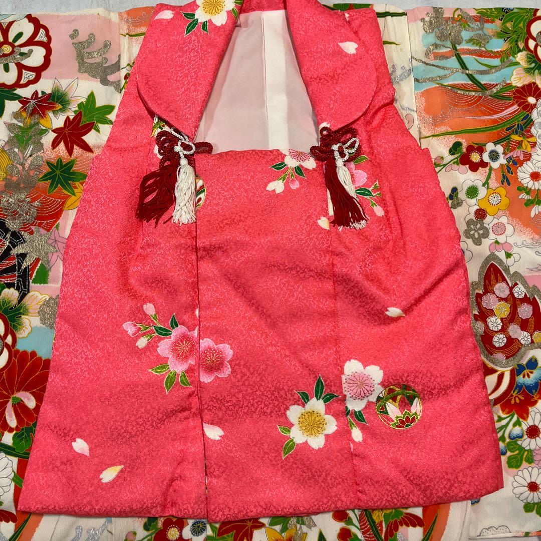 七五三　3歳　被布　着物　アンティーク　正絹　ピンク