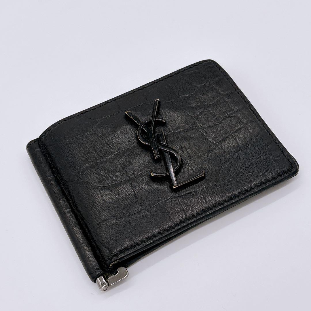 SAINT LAURENT ブラック レザー マネークリップ YSL 財布