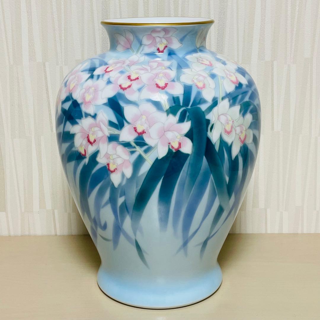 深川製磁 色絵彩磁 洋蘭 花瓶 花器 花入 フラワーベース 壺 高さ 約32cm