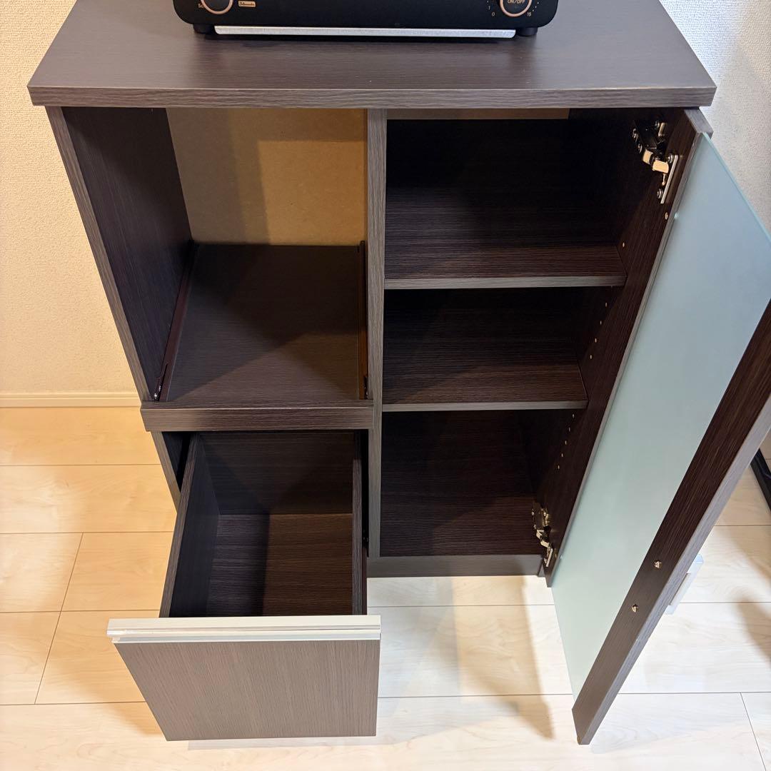 【引取り希望】NITORIダークブラウン レンジボード ガラス扉付き