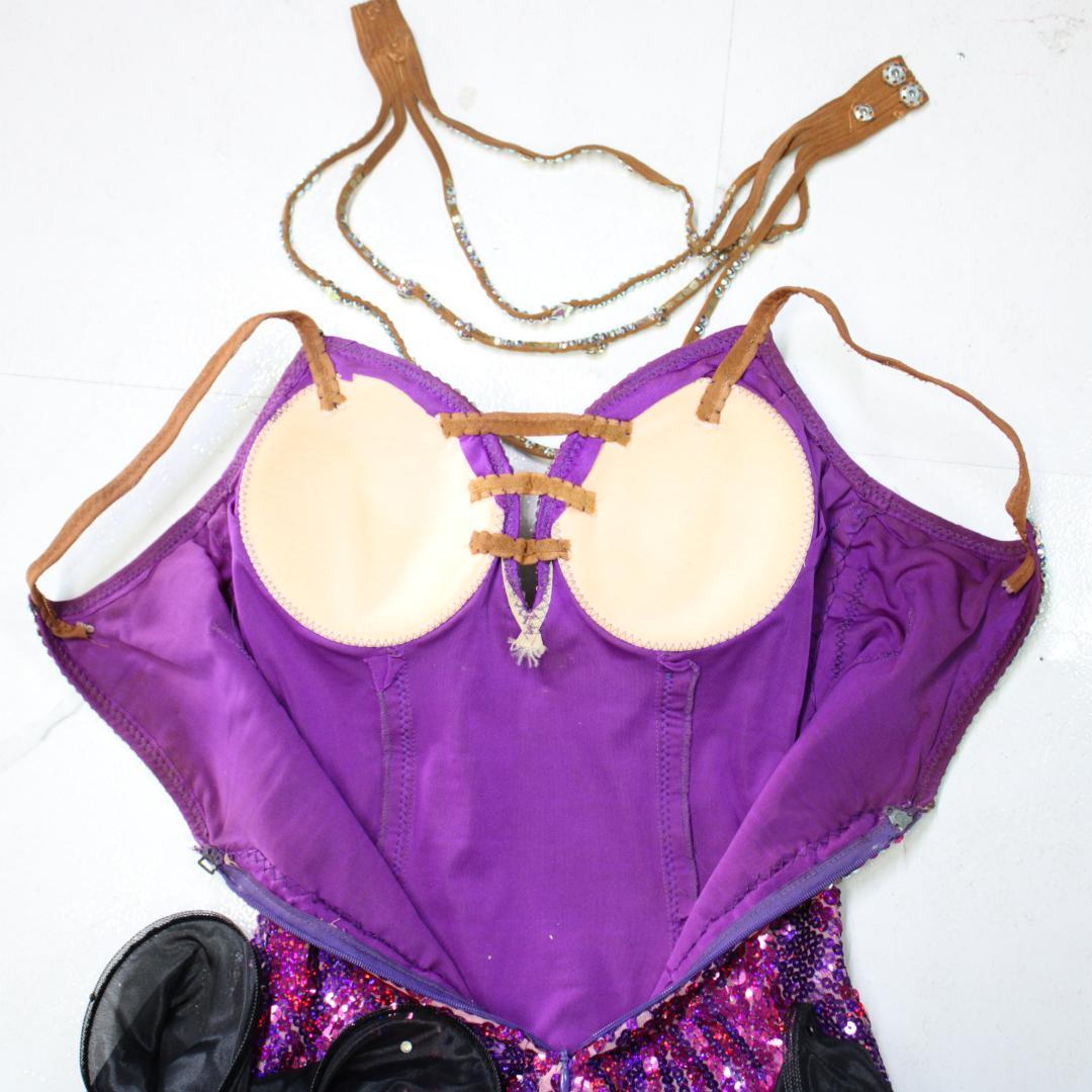 【社交ダンス衣装】パープル×豪華フリル ラテンドレス ワンピース 紫