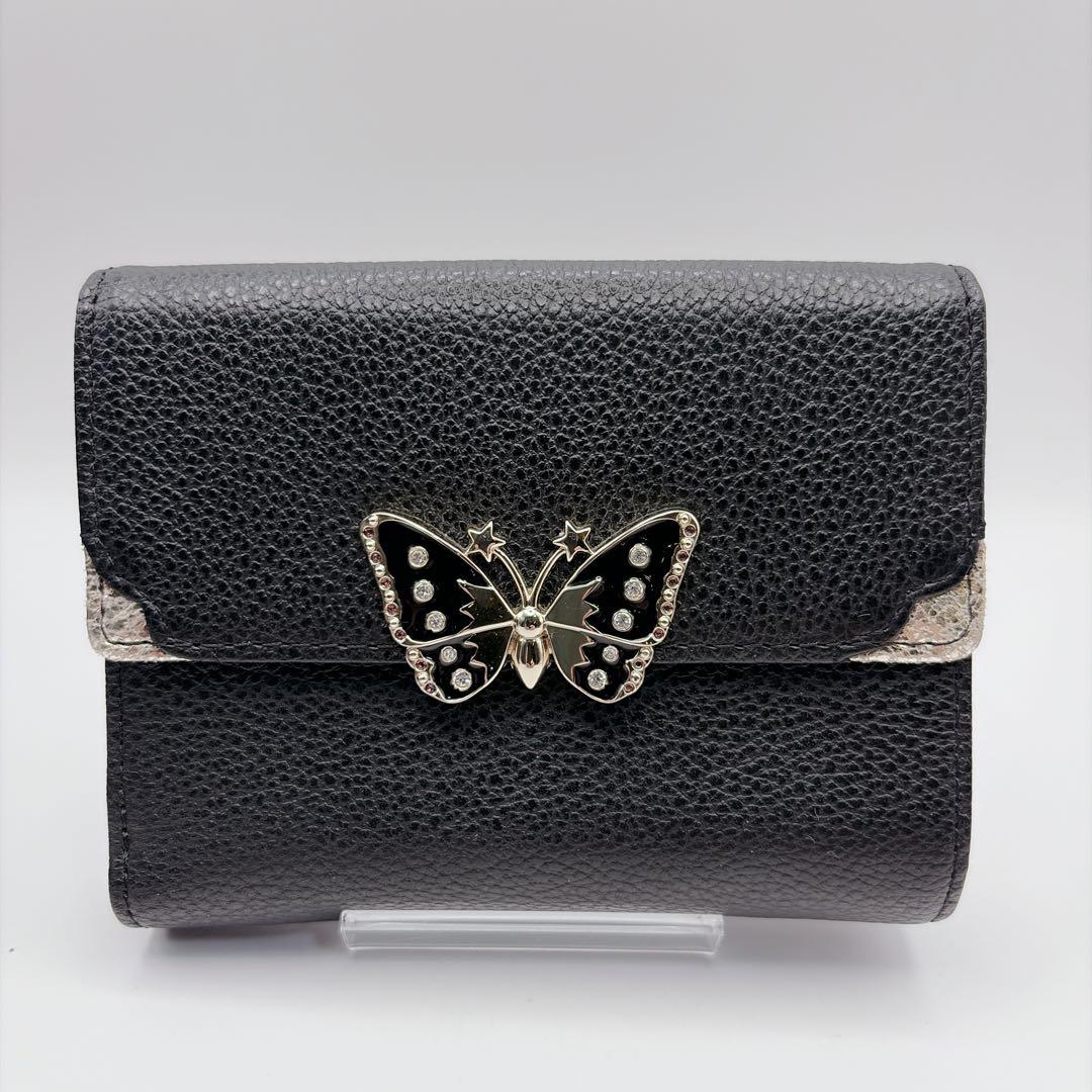 ANNA SUI アナスイ 財布 三つ折り ラムール レザー 蝶 バタフライ