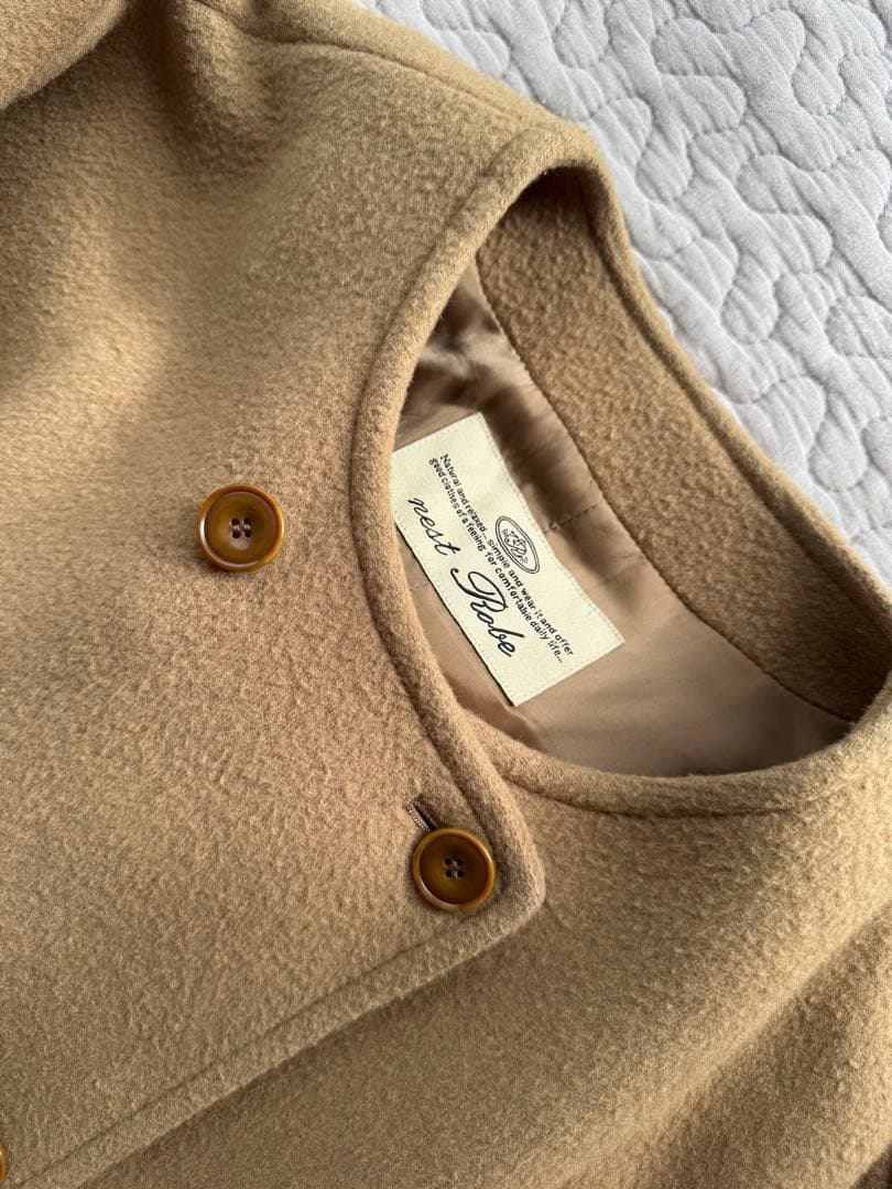 ネストローブ　nest Robe　二重織りビーバーノーカラーコート